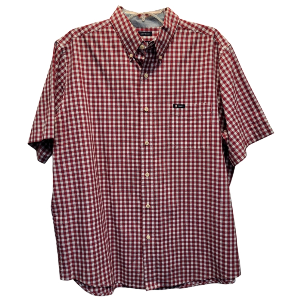 Chaps Red and White Checked Button-Down Shirt - Size XL
